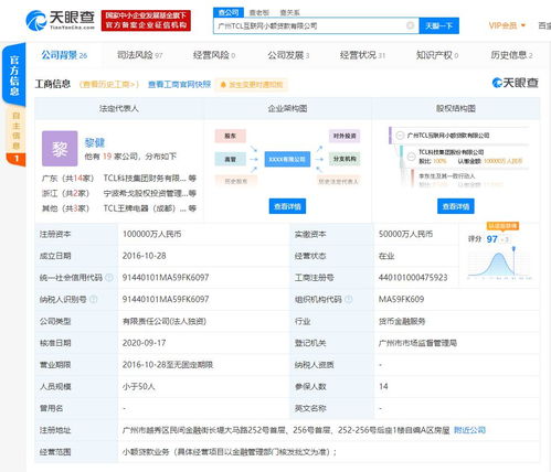 广州TCL互联网小额贷款注册资本新增100